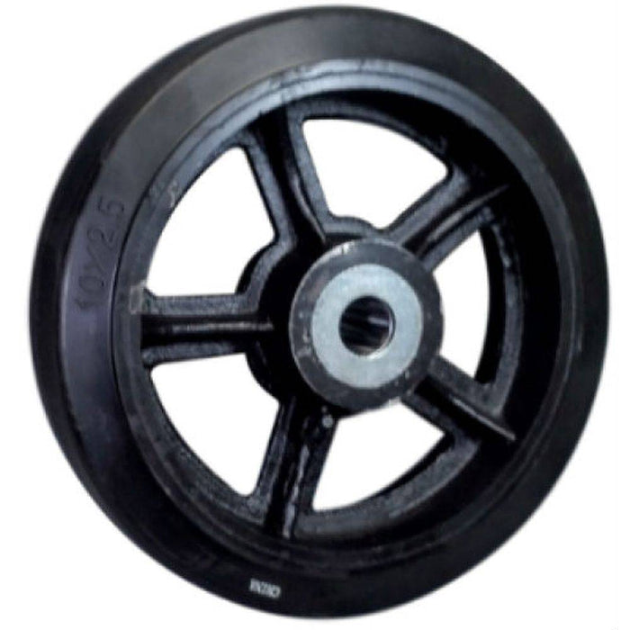 10" x 2-1/2" Mold-On Rubber Cast Iron Wheel - Durable Superior Casters