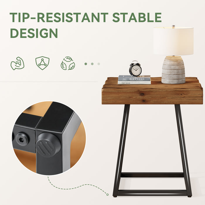 19.7 Inch Solid Wood Nightstand with Metal Frame, Industrial Square Bedside Table
