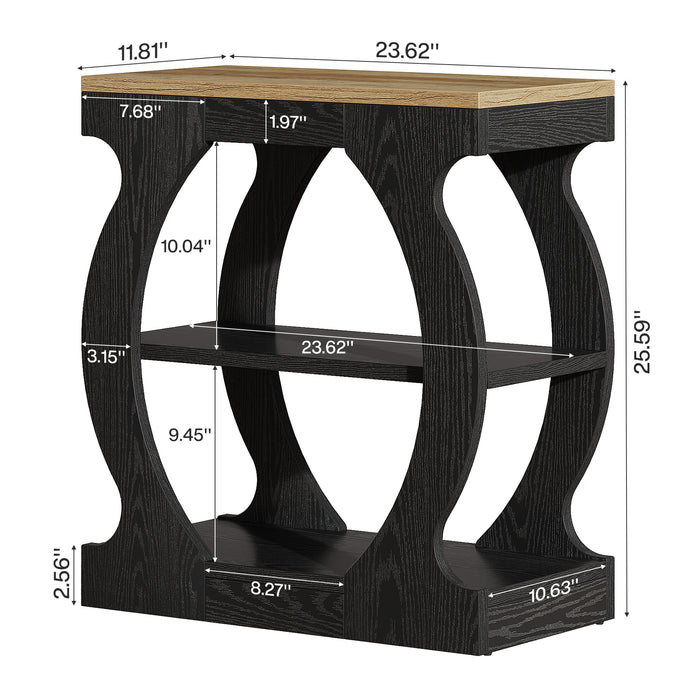 23.6 Inch Nightstand with 3-Tier Storage, Modern Narrow Bedside Table with Curved Frame for Bedroom
