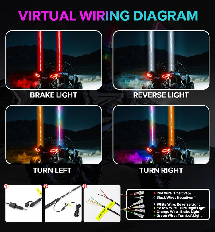 2FT-6FT RGB LED Whip Lights w/ App & Remote Control