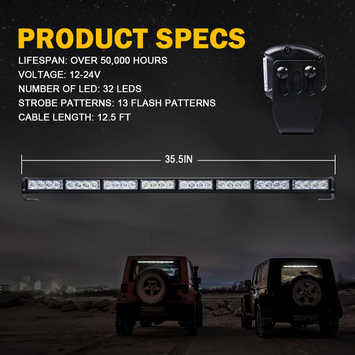 35.5" LED Traffic Advisor Strobe Light Bar with Suction Cup Brackets G2
