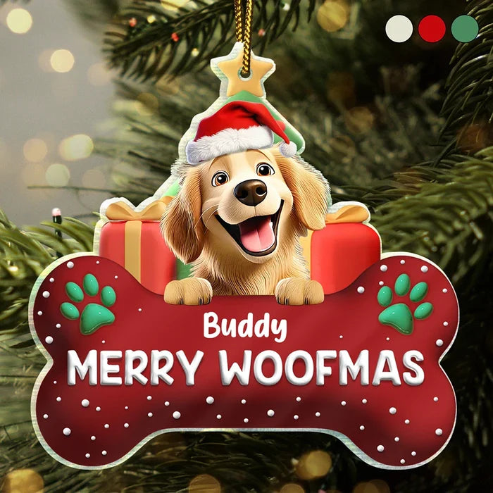 Pet Lovers,Christmas,Funny,Dog Lovers - Merry Woofmas 3D Effect Dog - Personalized Custom Shaped Acrylic Ornament