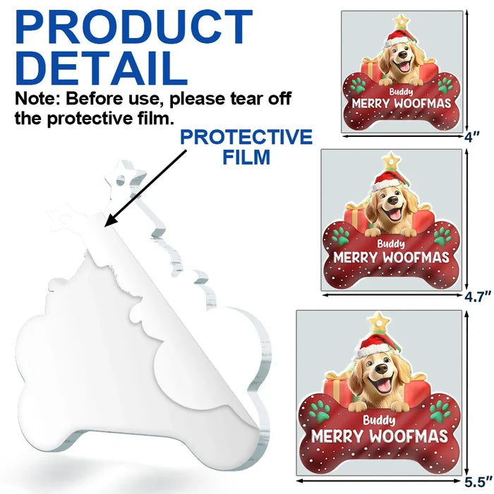 Pet Lovers,Christmas,Funny,Dog Lovers - Merry Woofmas 3D Effect Dog - Personalized Custom Shaped Acrylic Ornament