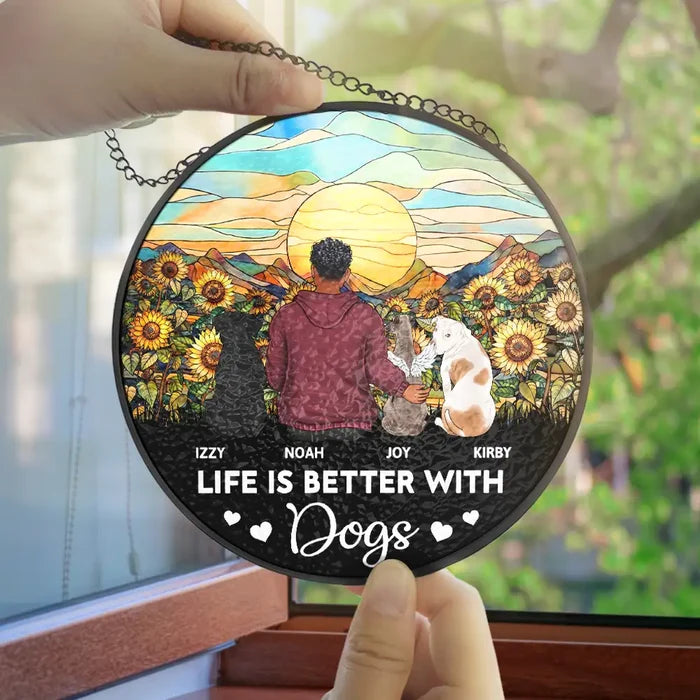 A Girl And Her Dog A Bond That Can't Be Broken - Personalized Stained Glass Window Hanging Suncatcher