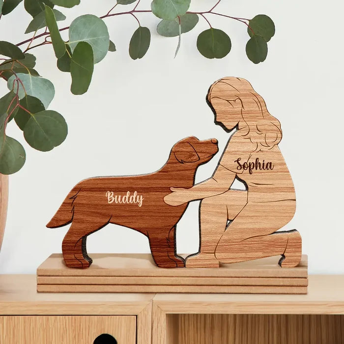 Dog Mom,Dog Lovers,Happy-A Girl And Her Dog A Bond That Can't Be Broken - Personalized Wooden Dog Sculpture