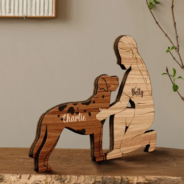 Dog Mom,Dog Lovers,Happy-A Girl And Her Dog A Bond That Can't Be Broken - Personalized Wooden Dog Sculpture