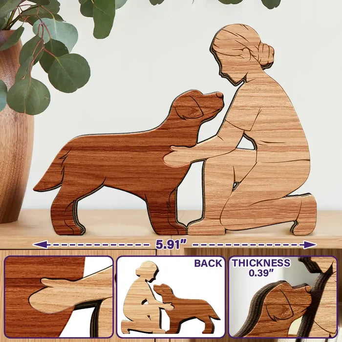 Dog Mom,Dog Lovers,Happy-A Girl And Her Dog A Bond That Can't Be Broken - Personalized Wooden Dog Sculpture