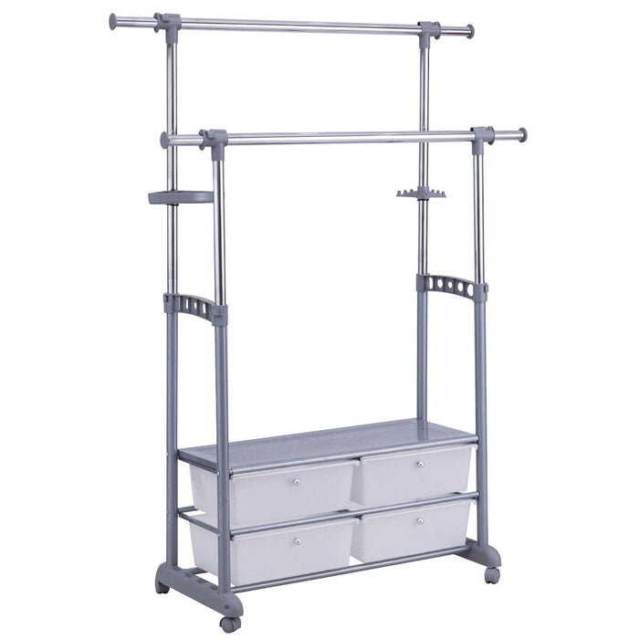 Adjustable Garment Telescopic Rolling Clothes Hanger with Drawers