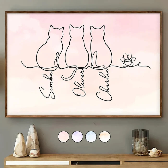 Pet Lovers,Pet Mom,Pet Dad,Cat Lovers,Cat Mom,Cat Dad,Happy - Adorable Cat Line - Personalized Poster