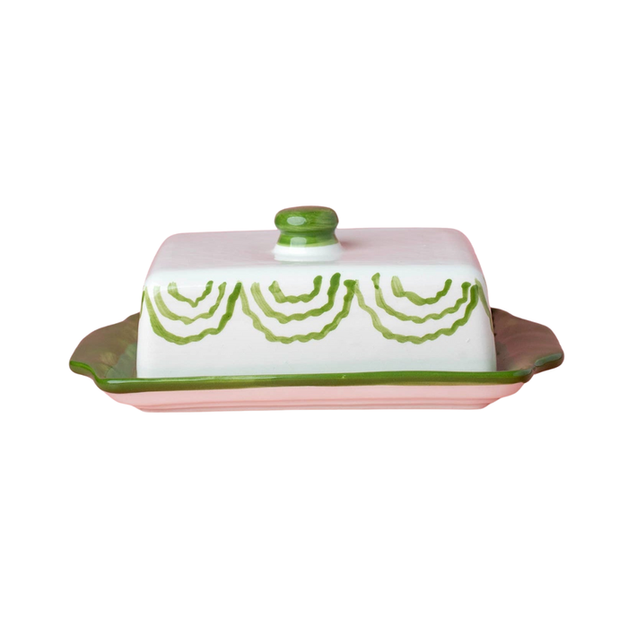 Artisanal Ceramic Butter Dish – Green & White