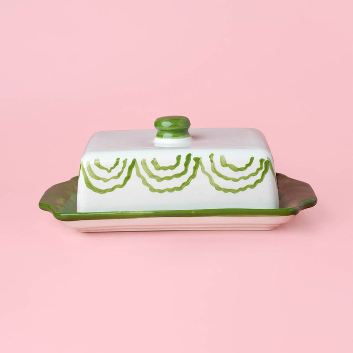 Artisanal Ceramic Butter Dish – Green & White