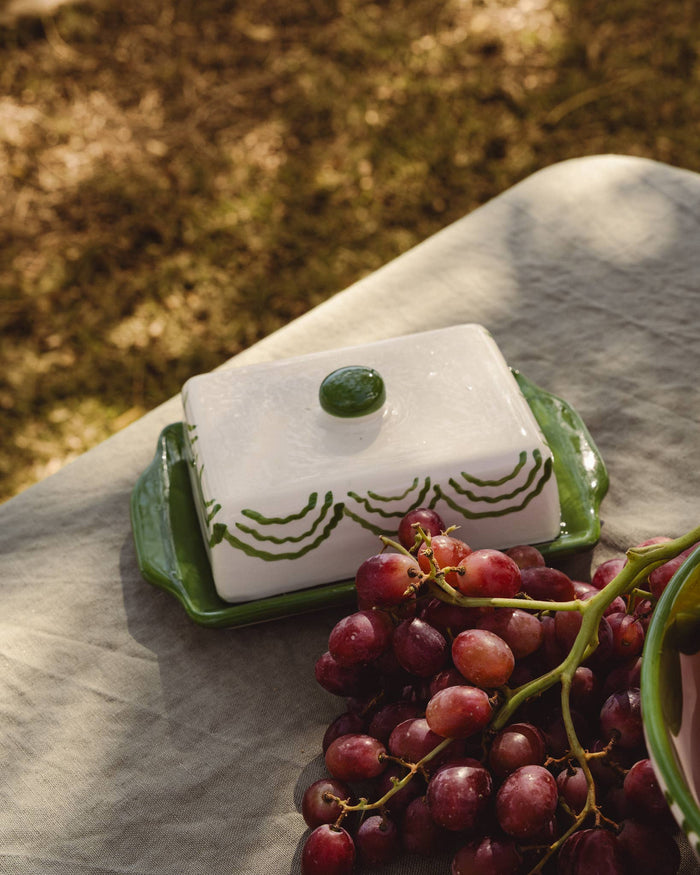Artisanal Ceramic Butter Dish – Green & White