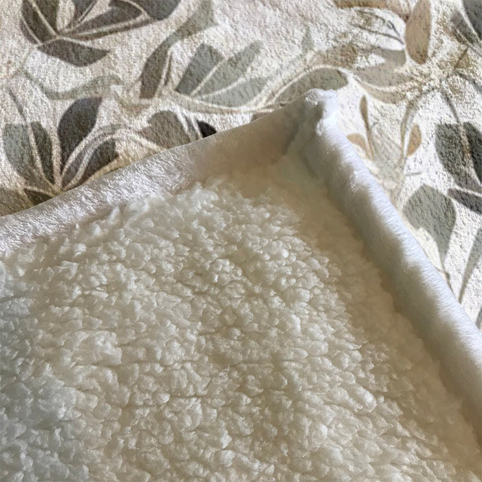 Beige Botanical Leaf Pattern Fleece Sherpa Blanket