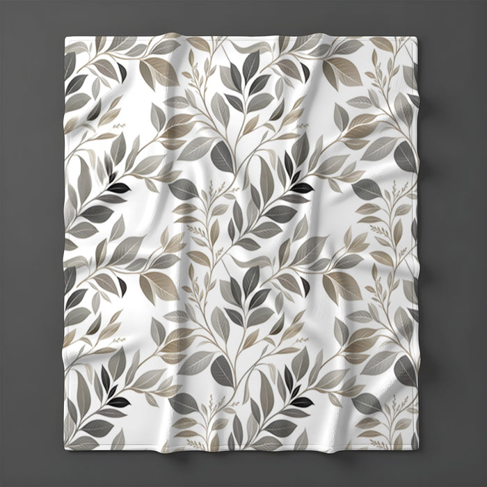Beige Botanical Leaf Pattern Fleece Sherpa Blanket