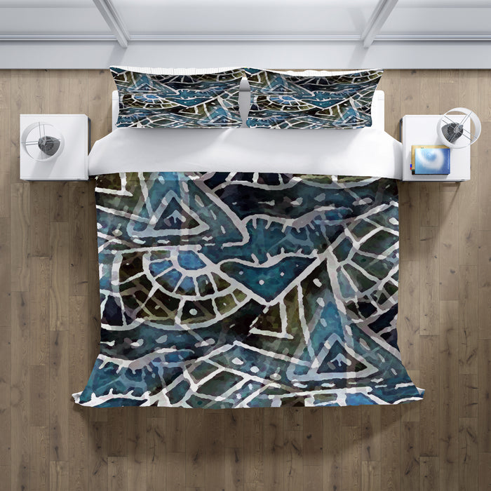 Blue Geometric Line Overlay Pattern Duvet Cover