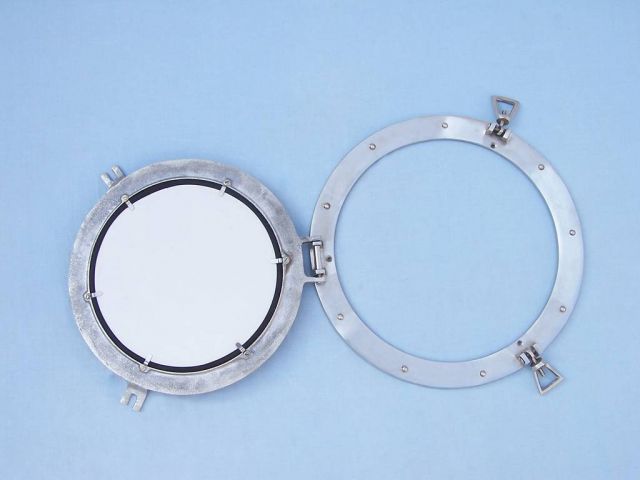 Brushed Nickel Deluxe Class Decorative Ship Porthole Mirror 12