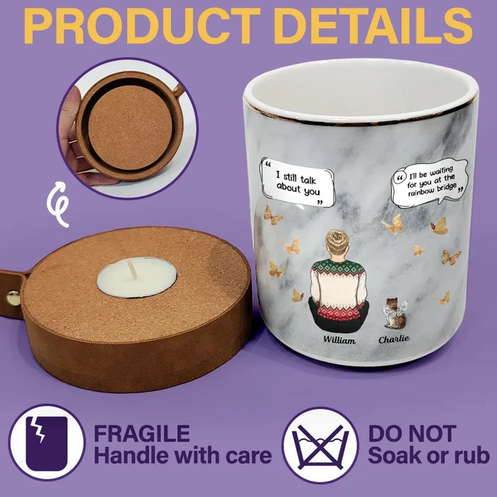 Pet Lovers,Pet Mom,Pet Dad,Pet Couple,Cat Lovers,Cat Dad,Cat Couple,Memorial,Cat Mom,Sad - Cat Memorial Urn I Miss You I Know - Personalized Ceramic Jar With Candle Holder Lid