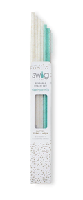 Clear And Aqua Glitter Tall Straw Set Reuseable