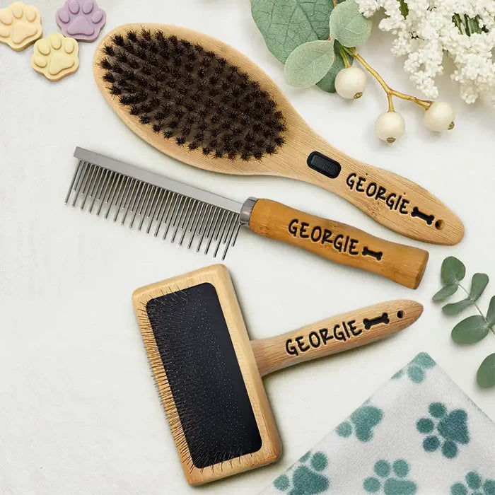 Pet Lovers,Cat Lovers,Dog Lovers,Non-Eng - Custom Laser Engraved Name And Icons - Personalized Pet Grooming Set