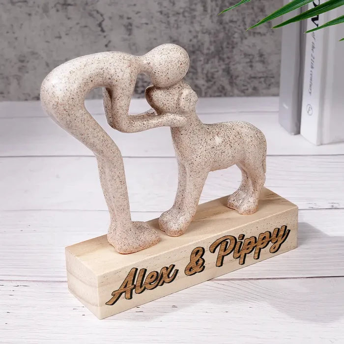 Dog Lovers, Love - Custom Name Aesthetic Hugging Pose Statue Memorial - Personalized Dog Sculpture