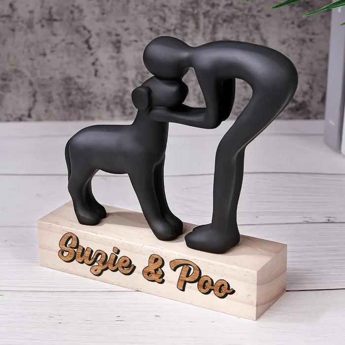 Dog Lovers, Love - Custom Name Aesthetic Hugging Pose Statue Memorial - Personalized Dog Sculpture