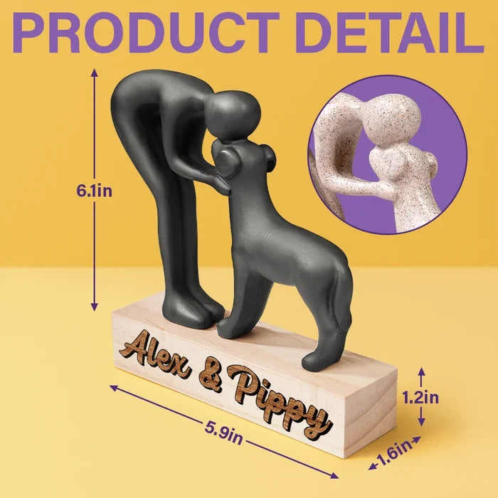 Dog Lovers, Love - Custom Name Aesthetic Hugging Pose Statue Memorial - Personalized Dog Sculpture