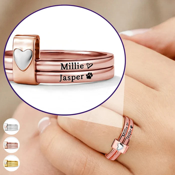 Custom Name Jewelry For Cat Moms Dog Moms - Personalized Heart Stacking Rings