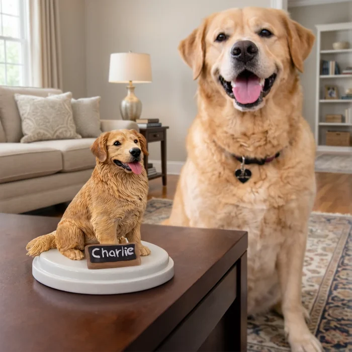 Custom Pet Figurine Full Body Sculpture With Nameplate For Pet Moms Pet Dads - Personalized Clay Figurine