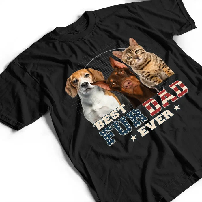 Custom Photo Best Dog Dad Cat Dad Ever Stars And Stripes - Personalized T Shirt
