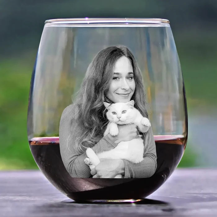 Dog Lovers, Pet Lovers, Cat Lovers - Custom Photo Dog Cat Pet Family - Personalized Stemless Wine Glass