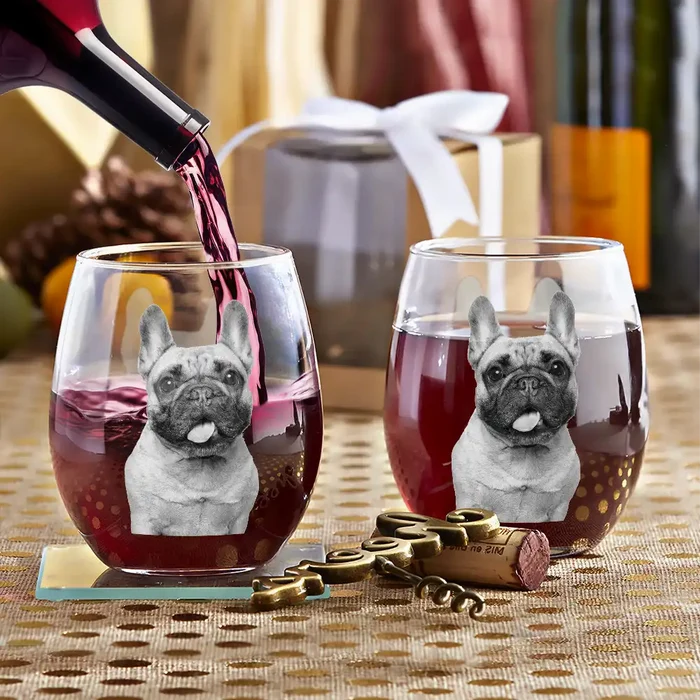 Dog Lovers, Pet Lovers, Cat Lovers - Custom Photo Dog Cat Pet Family - Personalized Stemless Wine Glass