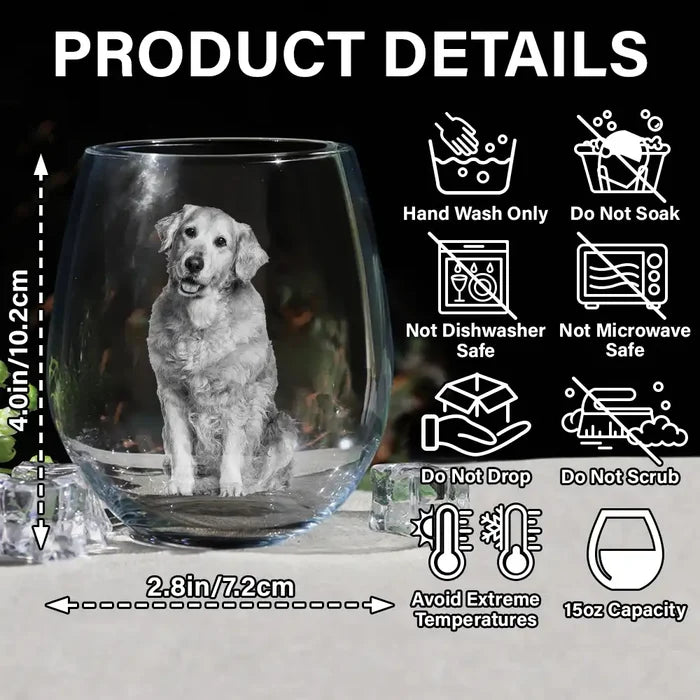 Dog Lovers, Pet Lovers, Cat Lovers - Custom Photo Dog Cat Pet Family - Personalized Stemless Wine Glass