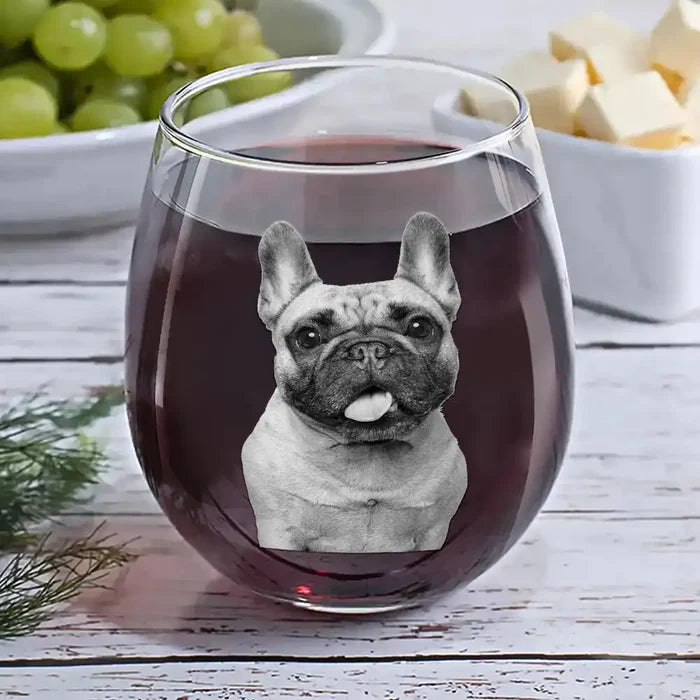 Dog Lovers, Pet Lovers, Cat Lovers - Custom Photo Dog Cat Pet Family - Personalized Stemless Wine Glass