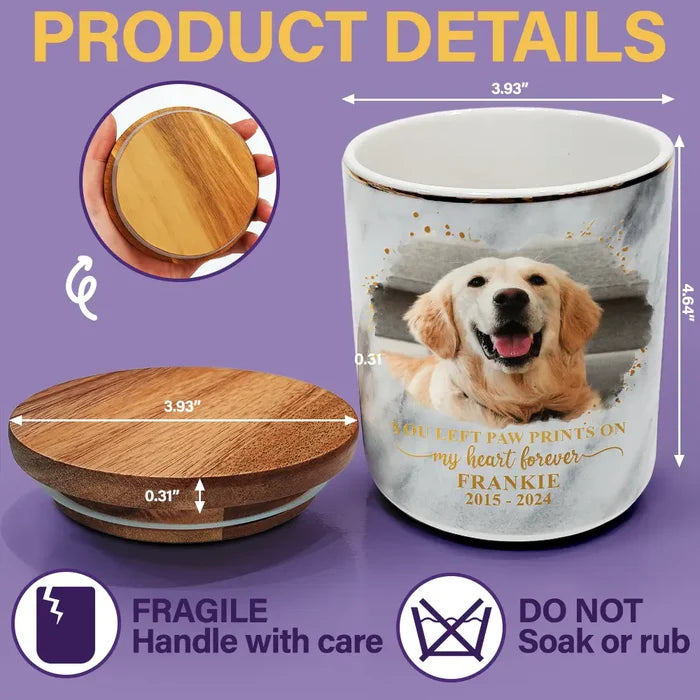 Pet Lovers,Pet Mom,Pet Dad,Pet Couple,Dog Lovers,Dog Mom,Dog Dad,Dog Couple,Cat Lovers,Cat Mom,Cat Dad,Cat Couple,Memorial,Sad - Custom Photo Dog Cat Memorial Keepsake Forever Loved - Personalized Ceramic Jar With Wooden Lid
