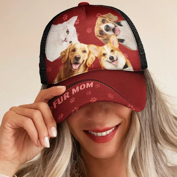 Cat Lovers,Pet Lovers,Happy,Dog Lovers - Custom Photo Dog Mom Dog Dad Cat Mom Cat Dad - Personalized Mesh-back Casual Cap