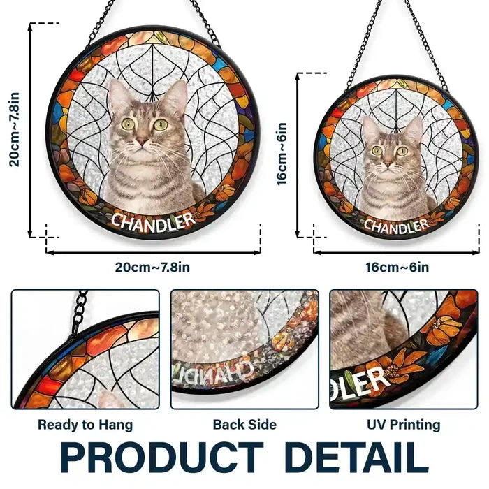 Family, Gift For Sibling, Dog Lovers, Cat Lovers, Pet Lovers - Custom Photo Family Dog Cat - Personalized Stained Glass Window Hanging Suncatcher