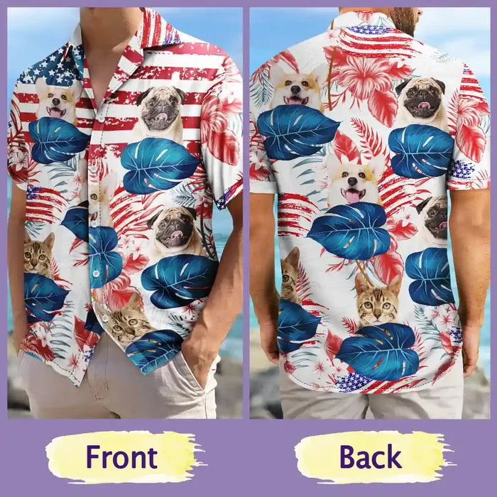 Custom Photo Funny Pet Face Stars And Stripes - Personalized Custom Hawaiian Shirt