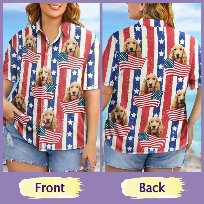 Custom Photo Funny Pet Face Stars And Stripes - Personalized Custom Hawaiian Shirt