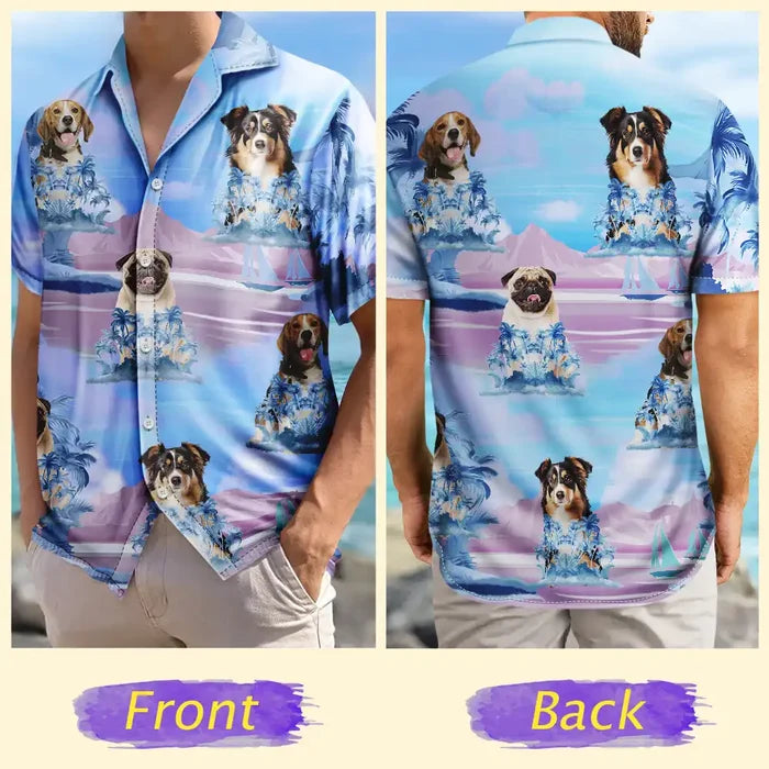 Custom Photo Funny Pet Face Tropical Island - Personalized Hawaiian Shirt