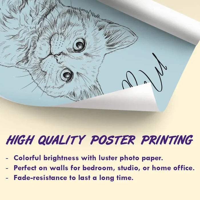 Custom Photo Pencil Sketch Dog Cat Portrait - Personalized Poster
