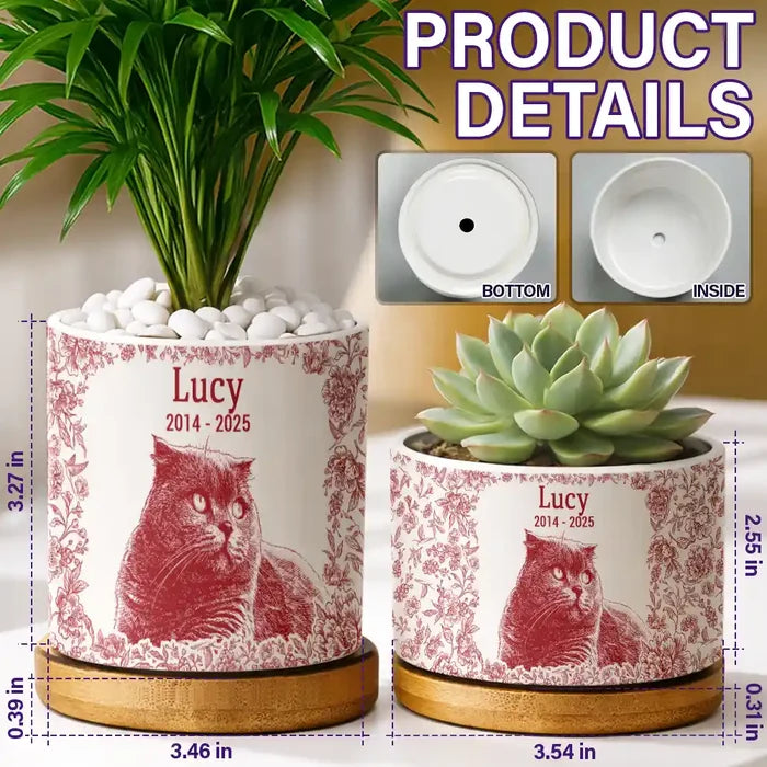 Custom Photo Pencil Sketch Memorial Dog Cat - Personalized Ceramic Plant Pot