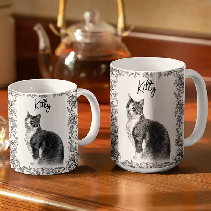 Custom Photo Pencil Sketch Pet Portrait - Personalized White Edge-to-Edge Mug