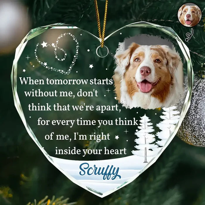 Christmas,Dog Lovers,Pet Lovers,Sad,Memorial,Cat Lovers - Custom Photo When Tomorrow Starts Without Me Memorial - Personalized Glass Ornament
