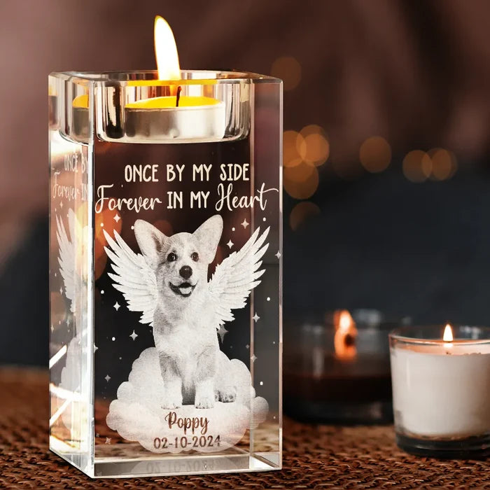 Memorial, Pet Lovers, Dog Lovers, Cat Lovers - Custom Photo Your Light Will Always Shine - Personalized Crystal Candle Holder