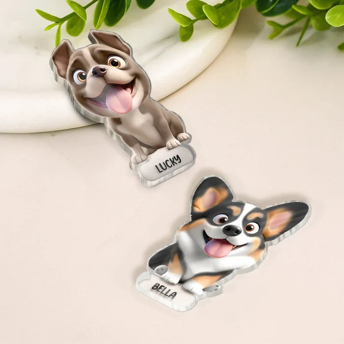 Pet Lovers, Cat Lovers, Dog Lovers - Cute 3D Effect Dog And Cat With Name - Personalized Acrylic Fridge Magnet