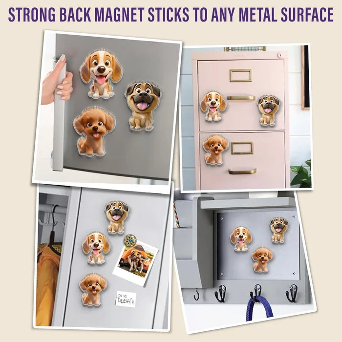 Pet Lovers, Cat Lovers, Dog Lovers - Cute 3D Effect Dog And Cat With Name - Personalized Acrylic Fridge Magnet