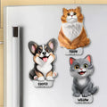 Pet Lovers, Pet Dad, Pet Mom, Pet Couple, Dog Lovers, Cat Lovers - Cute Dog And Cat 3D Effect With Name - Personalized Acrylic Fridge Magnet