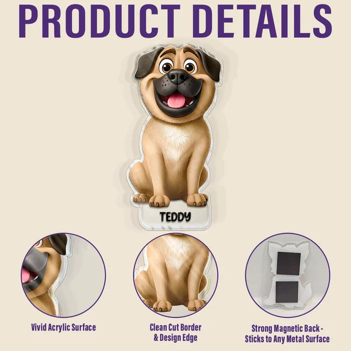 Pet Lovers, Pet Dad, Pet Mom, Pet Couple, Dog Lovers, Cat Lovers - Cute Dog And Cat 3D Effect With Name - Personalized Acrylic Fridge Magnet