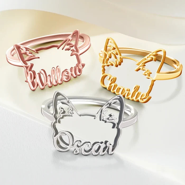 Cat Lovers,Cat Mom,Pet Lovers,Pet Mom,Love-Cute Minimalist Cat Ears Jewelry For Cat Lovers Cat Mom - Personalized Pet Ears Name Ring