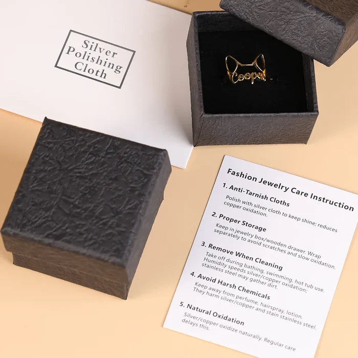 Cute Minimalist Cat Shaped Jewelry For Cat Lovers Cat Mom - Personalized Pet Silhouette Name Ring